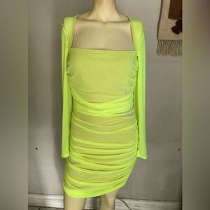 WinWin Neon Bright Lime Long Sleeve Dress Size Medium